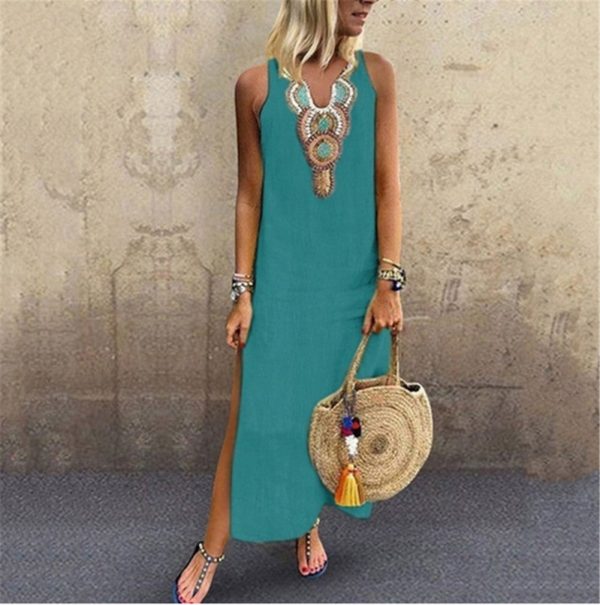 The Best Women's Maxi Beach Dress 2019 Fashion Ladies Sleeveless Casual Boho Floral Summer Holiday Long Loose Sundress Online - Takalr