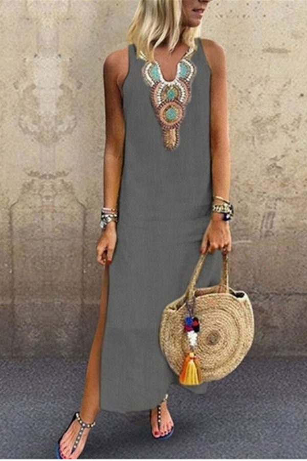 The Best Women's Maxi Beach Dress 2019 Fashion Ladies Sleeveless Casual Boho Floral Summer Holiday Long Loose Sundress Online - Takalr