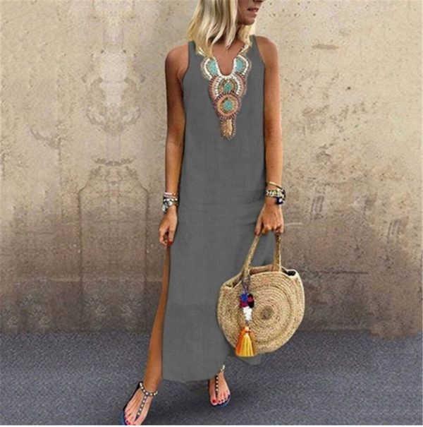 The Best Women's Maxi Beach Dress 2019 Fashion Ladies Sleeveless Casual Boho Floral Summer Holiday Long Loose Sundress Online - Takalr