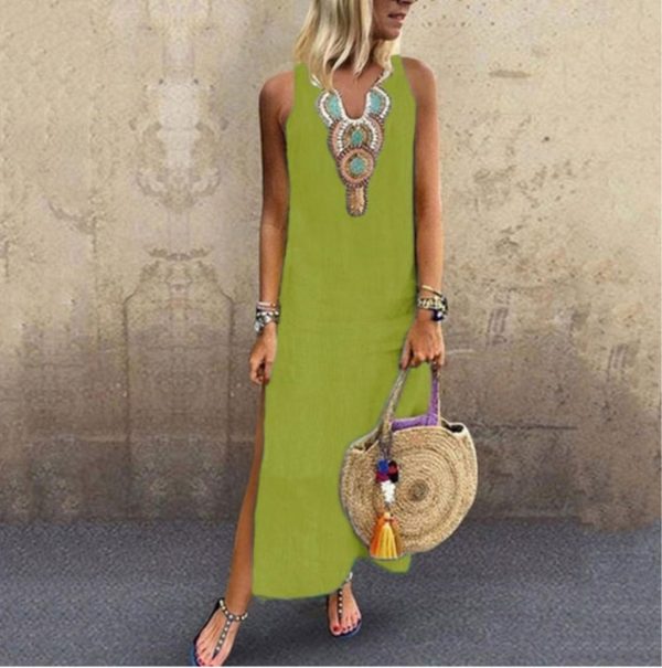 The Best Women's Maxi Beach Dress 2019 Fashion Ladies Sleeveless Casual Boho Floral Summer Holiday Long Loose Sundress Online - Takalr