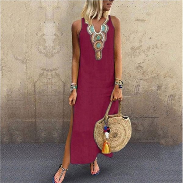 The Best Women's Maxi Beach Dress 2019 Fashion Ladies Sleeveless Casual Boho Floral Summer Holiday Long Loose Sundress Online - Takalr