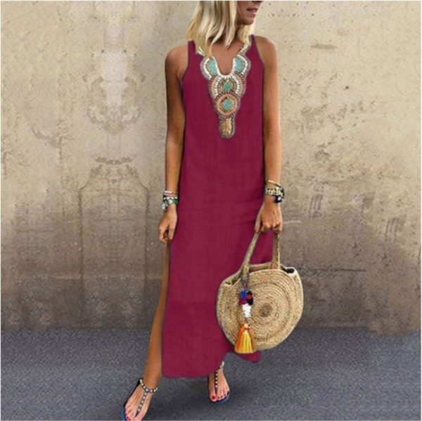 The Best Women's Maxi Beach Dress 2019 Fashion Ladies Sleeveless Casual Boho Floral Summer Holiday Long Loose Sundress Online - Takalr