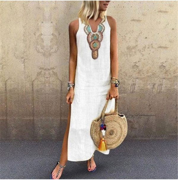 The Best Women's Maxi Beach Dress 2019 Fashion Ladies Sleeveless Casual Boho Floral Summer Holiday Long Loose Sundress Online - Takalr