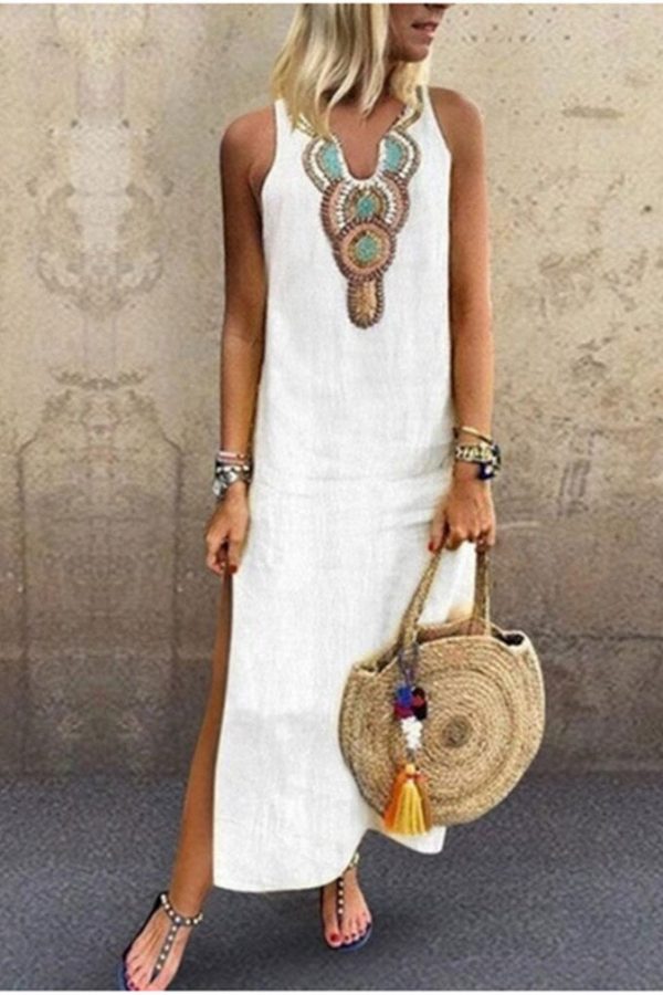 The Best Women's Maxi Beach Dress 2019 Fashion Ladies Sleeveless Casual Boho Floral Summer Holiday Long Loose Sundress Online - Takalr