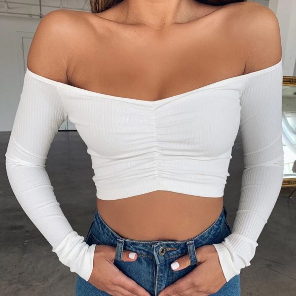 The Best Women's Off Shoulder Shirt Crop Tops Sexy Ladies Holiday Long Sleeve Casual Tee Jumper Vest Cami Tank Top Online - Takalr