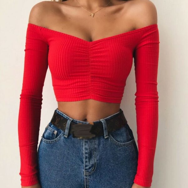 The Best Women's Off Shoulder Shirt Crop Tops Sexy Ladies Holiday Long Sleeve Casual Tee Jumper Vest Cami Tank Top Online - Takalr