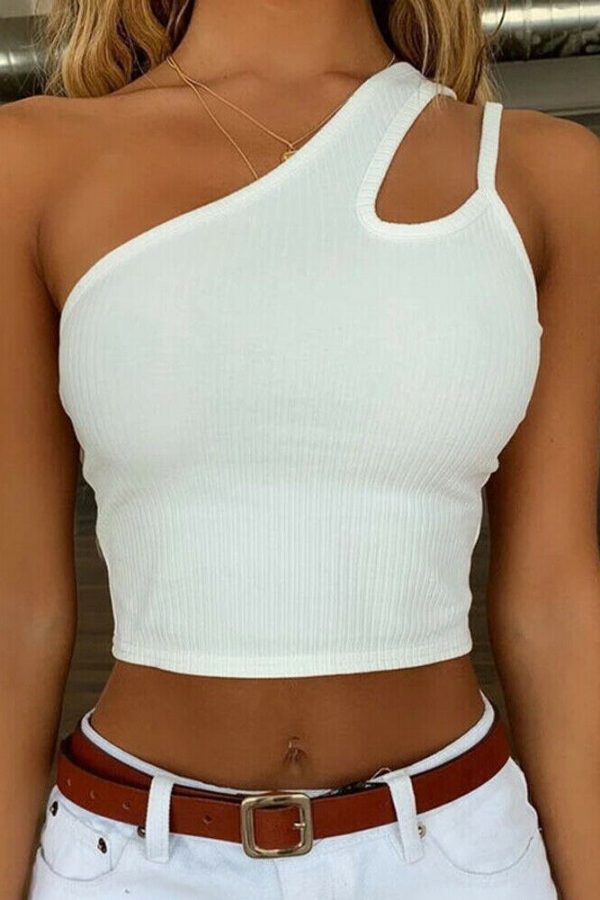 The Best Women's One Shoulder Shirt Crop Tops Summer Casual Ladies Long Sleeve Blouse Jumper Vest Cami Tank Top 2019 Online - Takalr