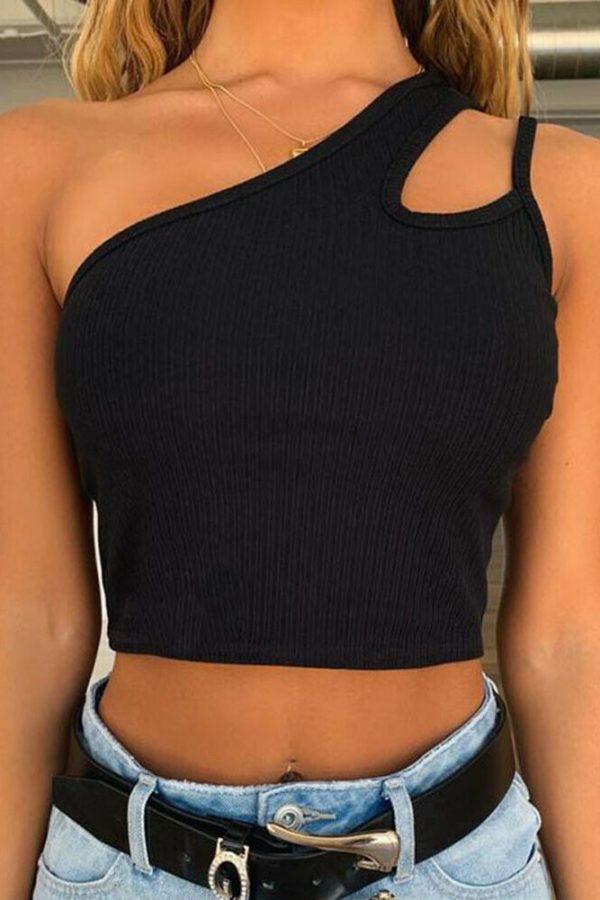 The Best Women's One Shoulder Shirt Crop Tops Summer Casual Ladies Long Sleeve Blouse Jumper Vest Cami Tank Top 2019 Online - Takalr