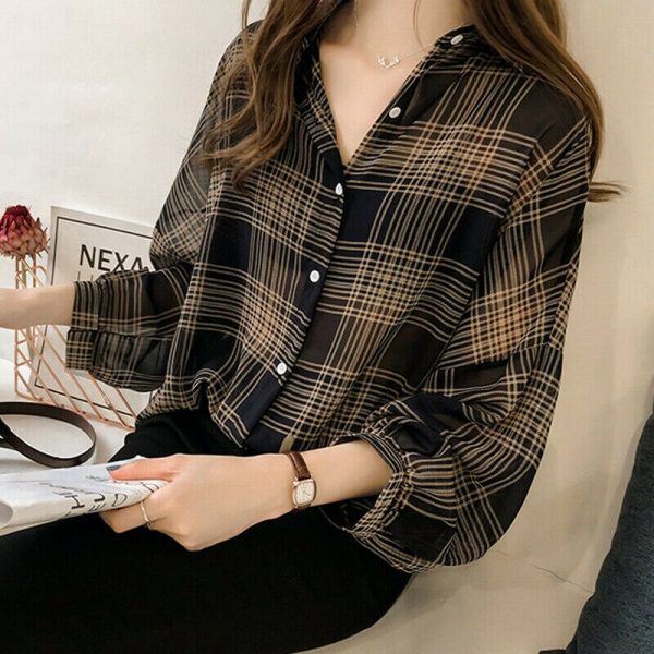 The Best Women's Plaid Long Sleeve Loose Top Shirt OL Ladies Casual Shirt Summer Tops Plus Size T-Shirt Women Clothes Online - Takalr