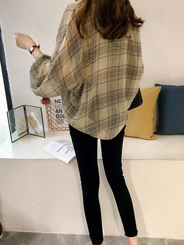 The Best Women's Plaid Long Sleeve Loose Top Shirt OL Ladies Casual Shirt Summer Tops Plus Size T-Shirt Women Clothes Online - Takalr