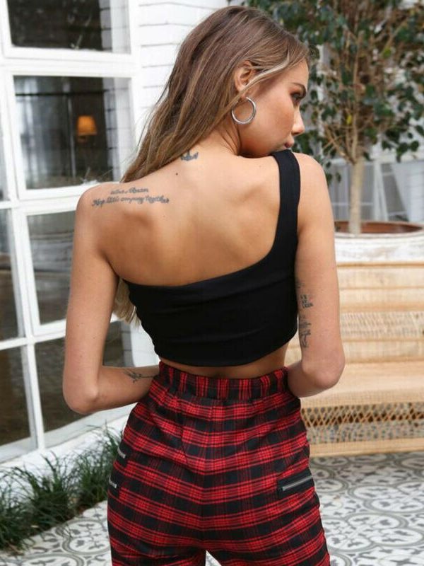 The Best Women's Plain One Shoulder Sleeveless Sports Bra Ladies Bralet Casual Vest Tank Vest Blouse Sleeveless Crop Top Online - Takalr