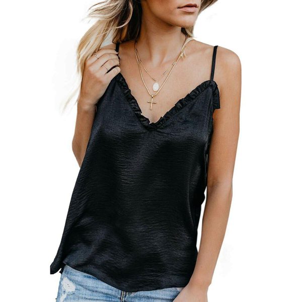 The Best Women's Retro Sleeveless Tank Top Strappy Vest Fashion Ladies Summer Solid Casual V-Neck Loose Shirt Blouse New Online - Takalr