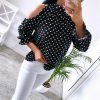 The Best Women's Ruffle Cold Shoulder Long Sleeve Polka Dot Crop Top Shirt Ladies Casual Party Loose Tops T-Shirt Top Online - Takalr