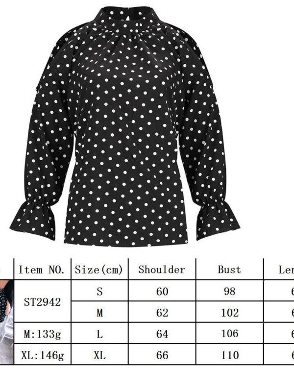 The Best Women's Ruffle Cold Shoulder Long Sleeve Polka Dot Crop Top Shirt Ladies Casual Party Loose Tops T-Shirt Top Online - Takalr