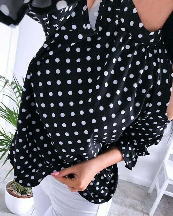 The Best Women's Ruffle Cold Shoulder Long Sleeve Polka Dot Crop Top Shirt Ladies Casual Party Loose Tops T-Shirt Top Online - Takalr