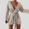 The Best Women's Sequins Bodycon Jumpsuit Fashion Long Sleeve Party Bandage Deep V Neck Playsuit Shorts Romper Bodycon Trousers Online - Takalr