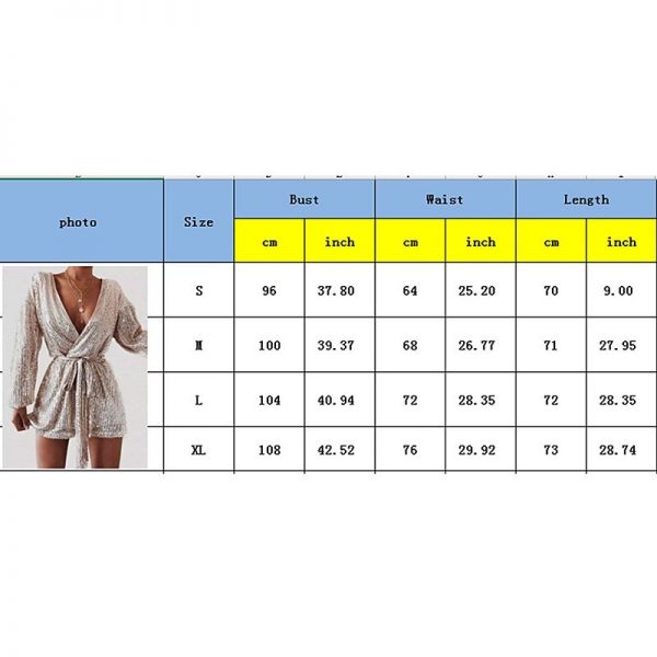 The Best Women's Sequins Bodycon Jumpsuit Fashion Long Sleeve Party Bandage Deep V Neck Playsuit Shorts Romper Bodycon Trousers Online - Takalr