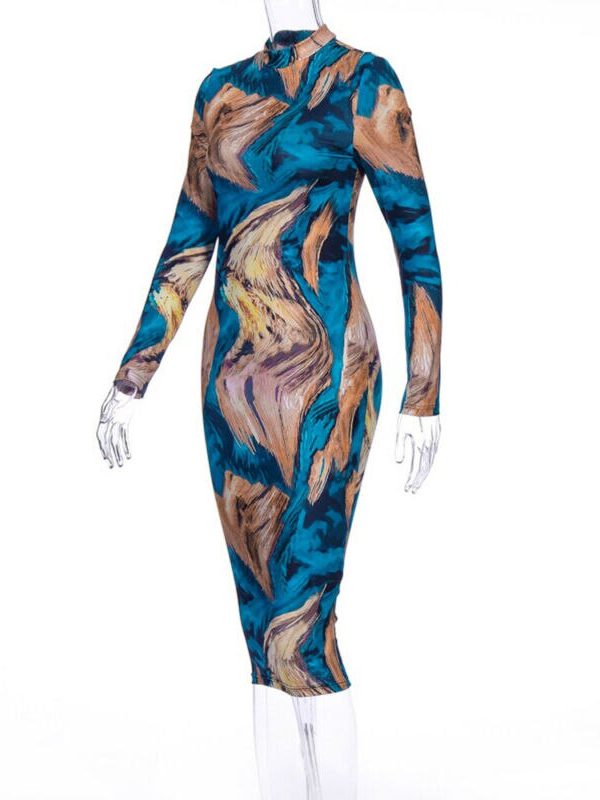 The Best Women's Sexy Painted Bodycon Dress Fashion Ladies Long Sleeve Autumn Winter Slim Tight Hip Short Mini Dresses Online - Takalr