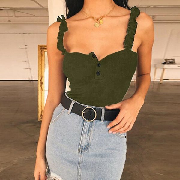 The Best Women's Sexy Summer Beach Short Vest Tops Fashion Ladies Sleeveless Camisole Tank Casual Button Solid Short Tops New Online - Takalr