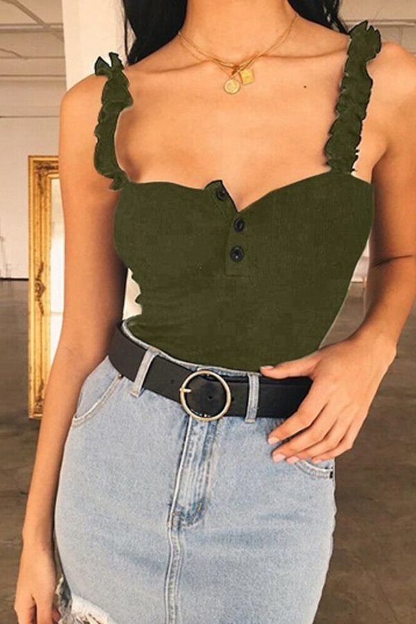 The Best Women's Sexy Summer Beach Short Vest Tops Fashion Ladies Sleeveless Camisole Tank Casual Button Solid Short Tops New Online - Takalr