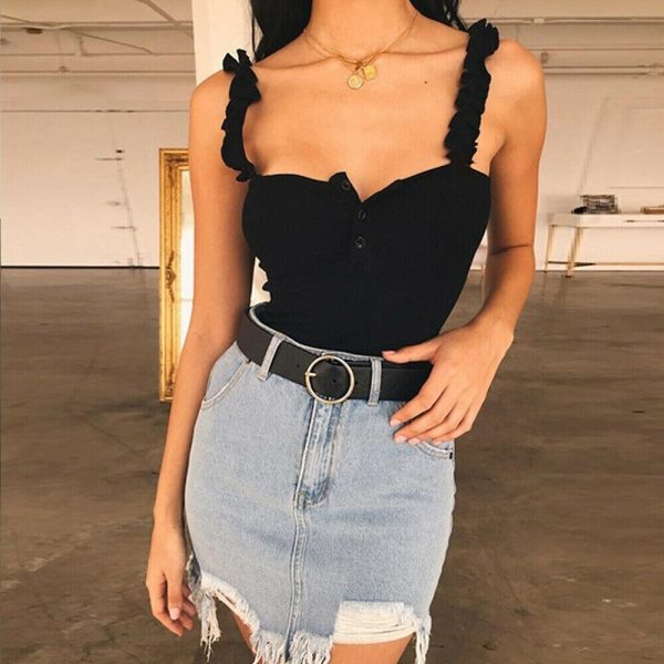 The Best Women's Sexy Summer Beach Short Vest Tops Fashion Ladies Sleeveless Camisole Tank Casual Button Solid Short Tops New Online - Takalr