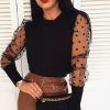 The Best Women's Sheer Mesh See-through Blouse 2019 New Fashion Elegant Slim Polka Dot Puff Long Sleeve Tops Shirt Turtleneck Fall Blouse Online - Takalr