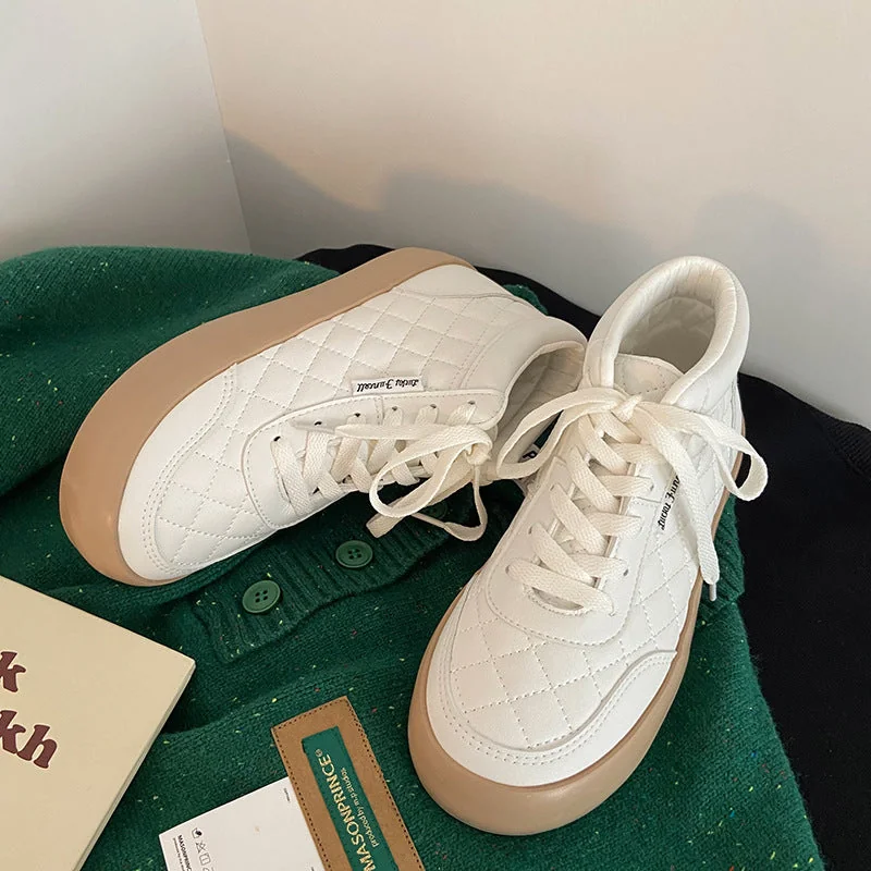 Women Shoes Autumn White PU Leather Sneakers Fashion Platform Sport Shoes Plaid Lace-up Casual Comfy Ankle Boots - Image 19
