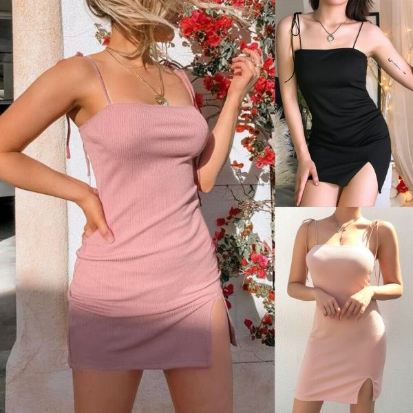 The Best Women's Sleeveless Bandage Bodycon Party Club Short Mini Dress Summer Ladies Spaghetti Strap Sexy Solid Casual Dress Online - Takalr