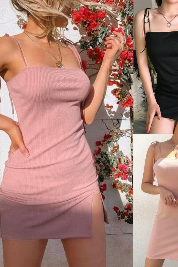 The Best Women's Sleeveless Bandage Bodycon Party Club Short Mini Dress Summer Ladies Spaghetti Strap Sexy Solid Casual Dress Online - Takalr