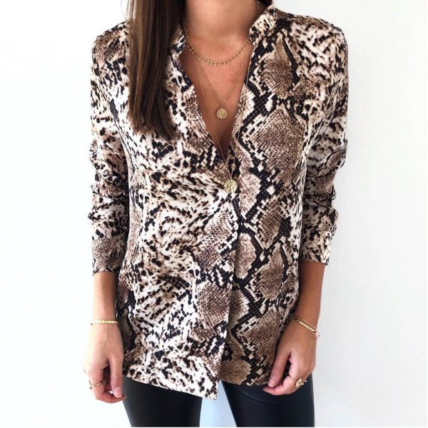 The Best Women's Snake Animal Print Blouse and Shirt Long Sleeve Casual V Neck Serpentine Fashion Ladies Blouses Autumn Online - Takalr