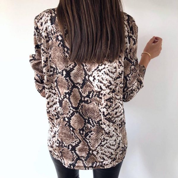 The Best Women's Snake Animal Print Blouse and Shirt Long Sleeve Casual V Neck Serpentine Fashion Ladies Blouses Autumn Online - Takalr