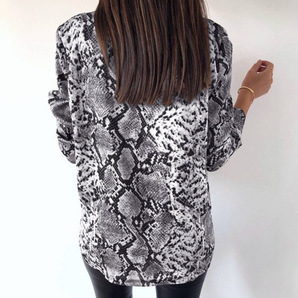 The Best Women's Snake Animal Print Blouse and Shirt Long Sleeve Casual V Neck Serpentine Fashion Ladies Blouses Autumn Online - Takalr