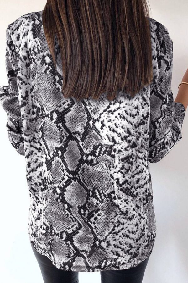 The Best Women's Snake Animal Print Blouse and Shirt Long Sleeve Casual V Neck Serpentine Fashion Ladies Blouses Autumn Online - Takalr