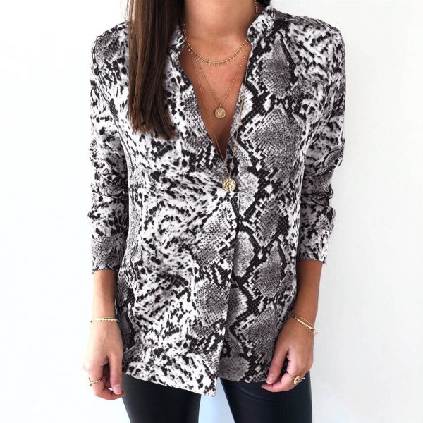 The Best Women's Snake Animal Print Blouse and Shirt Long Sleeve Casual V Neck Serpentine Fashion Ladies Blouses Autumn Online - Takalr