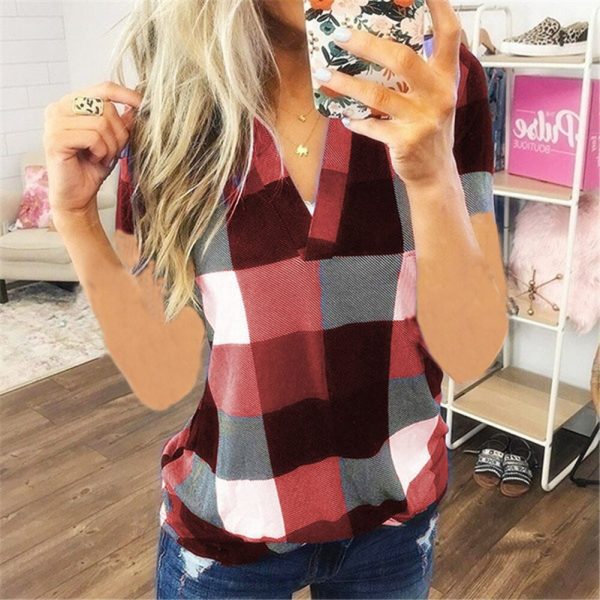 The Best Women's Spring Autumn Long Sleeve Plaid Check Tee Shirt Blouse Ladies Workout Casual Loose Pullover Tops Women Clothing Online - Takalr