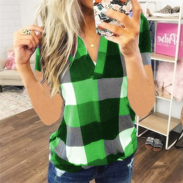 The Best Women's Spring Autumn Long Sleeve Plaid Check Tee Shirt Blouse Ladies Workout Casual Loose Pullover Tops Women Clothing Online - Takalr