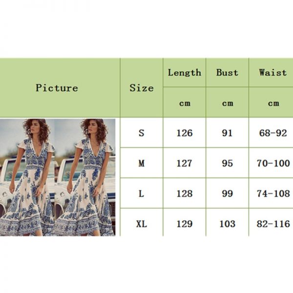 The Best Women's Summer Boho Casual Long Beach Dress Fashion Ladies Casual Print V-neck Short Sleeve Mid-Calf Loose Sundress Online - Takalr