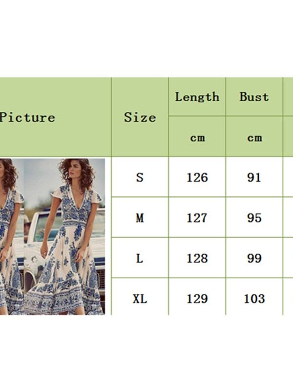 The Best Women's Summer Boho Casual Long Beach Dress Fashion Ladies Casual Print V-neck Short Sleeve Mid-Calf Loose Sundress Online - Takalr