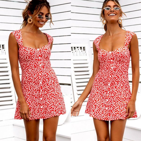 The Best Women's Summer Boho Floral Bodycon Sleeveless Mini Dress Fashion Ladies Holiday Casual Beach Short Sundress New Online - Takalr