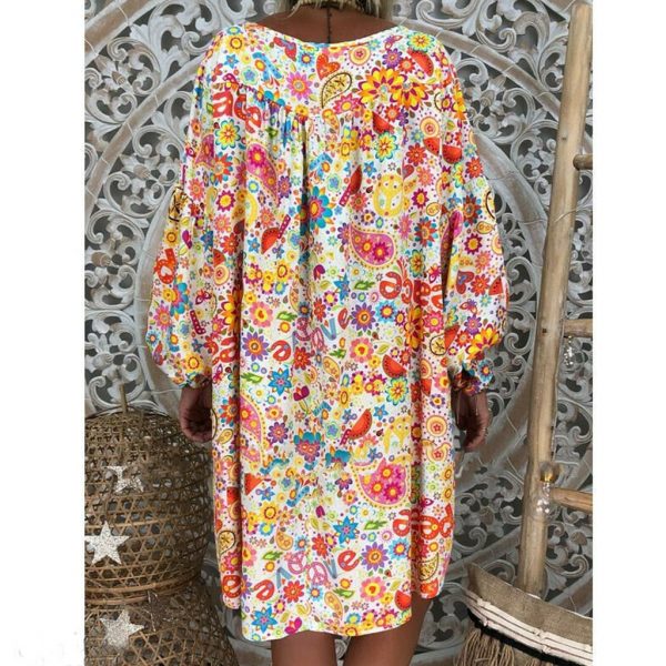 The Best Women's Summer Dresses Vintage Floral Print Deep V Neck Dresses Damen Boho Hippie Blumen Strand Kaftan Freizeit Hemd Online - Takalr