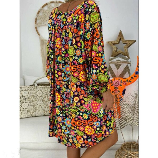 The Best Women's Summer Dresses Vintage Floral Print Deep V Neck Dresses Damen Boho Hippie Blumen Strand Kaftan Freizeit Hemd Online - Takalr