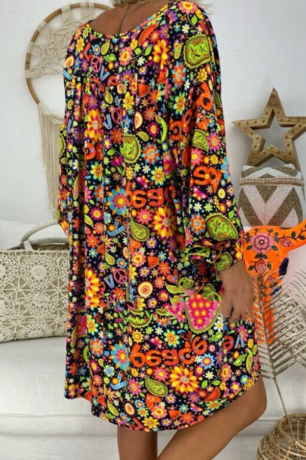 The Best Women's Summer Dresses Vintage Floral Print Deep V Neck Dresses Damen Boho Hippie Blumen Strand Kaftan Freizeit Hemd Online - Takalr