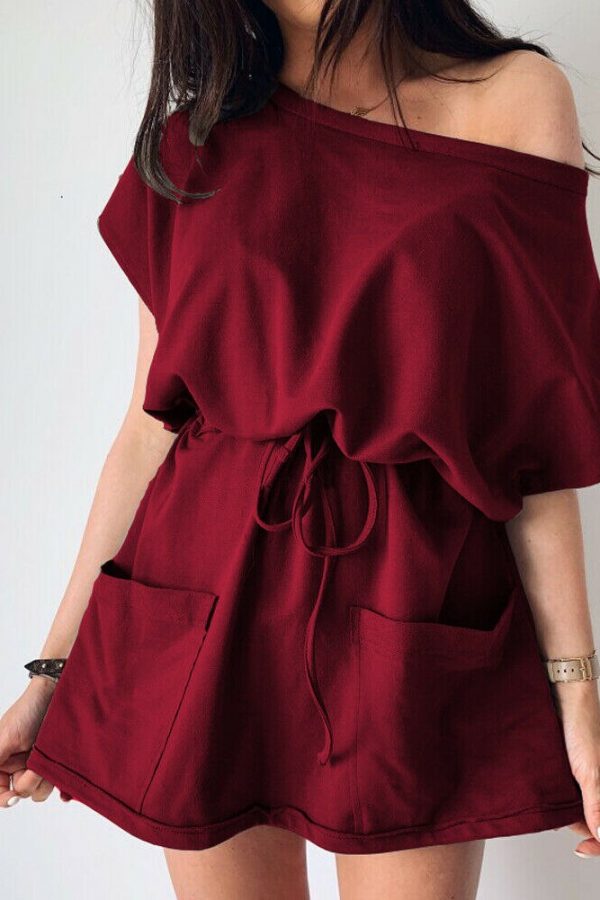 The Best Women's Summer Pocket Solid Short Sleeve Mini Dress 2019 Fashion Ladies Casual Tops Tie Front Loose Sundress Online - Takalr