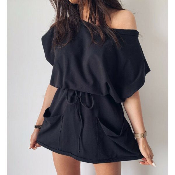 The Best Women's Summer Pocket Solid Short Sleeve Mini Dress 2019 Fashion Ladies Casual Tops Tie Front Loose Sundress Online - Takalr