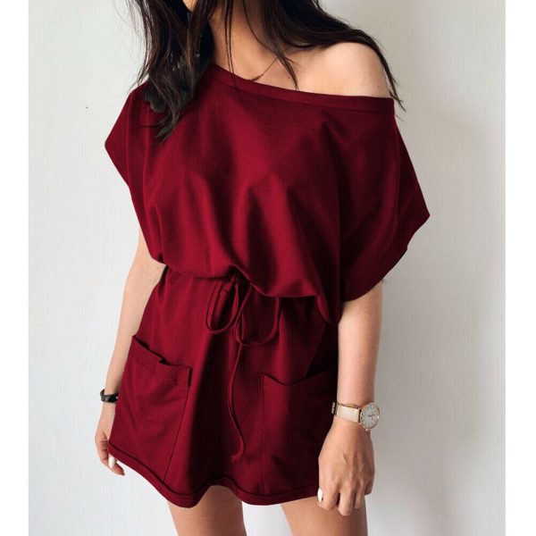 The Best Women's Summer Pocket Solid Short Sleeve Mini Dress 2019 Fashion Ladies Casual Tops Tie Front Loose Sundress Online - Takalr