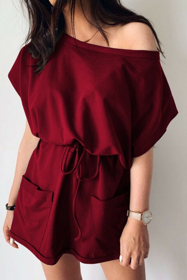 The Best Women's Summer Pocket Solid Short Sleeve Mini Dress 2019 Fashion Ladies Casual Tops Tie Front Loose Sundress Online - Takalr