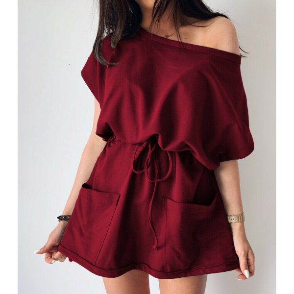 The Best Women's Summer Pocket Solid Short Sleeve Mini Dress 2019 Fashion Ladies Casual Tops Tie Front Loose Sundress Online - Takalr