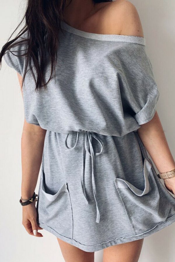 The Best Women's Summer Pocket Solid Short Sleeve Mini Dress 2019 Fashion Ladies Casual Tops Tie Front Loose Sundress Online - Takalr