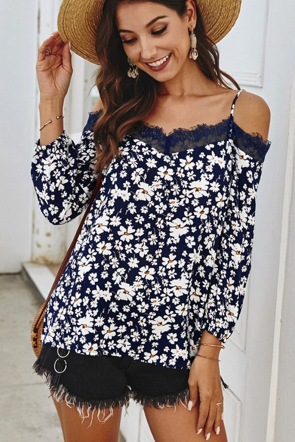 The Best Women's Tops And Blouses Sexy Off Shoulder Shirt Vintage Long Sleeve Floral Print Office Lady Feminine Blouse Online - Takalr