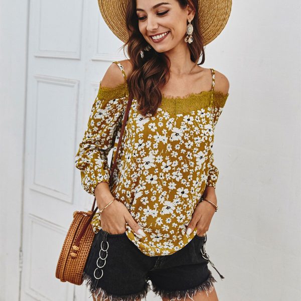 The Best Women's Tops And Blouses Sexy Off Shoulder Shirt Vintage Long Sleeve Floral Print Office Lady Feminine Blouse Online - Takalr